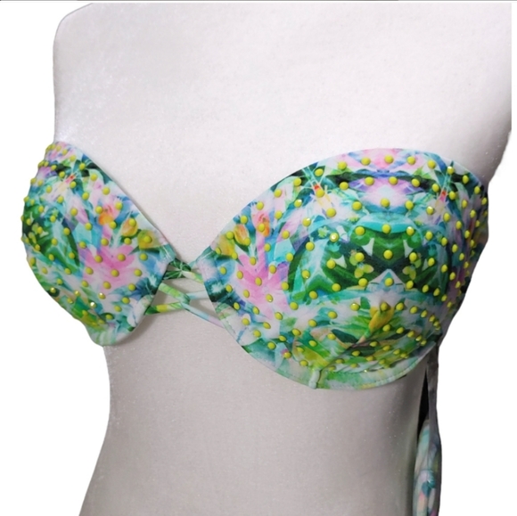 Victoria's Secret Tropical Green Rhinestone Push Up Bikini Top Woman's Size 34C - Picture 8 of 11